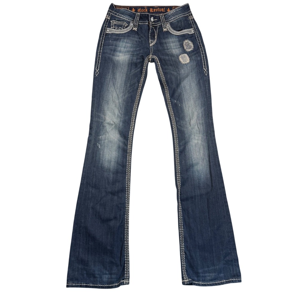 Y2K Vintage Rock Revival Alanis Bootcut Jeans Womens 27 Low Rise Thick Stitch